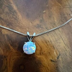 White fire opal with sterling silver chain 16”
